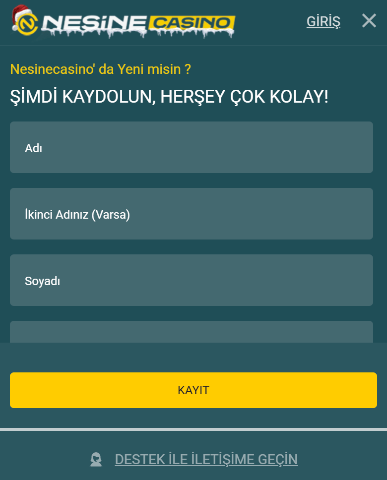 Nesine Casino kayıt işleminin önizlemesi 